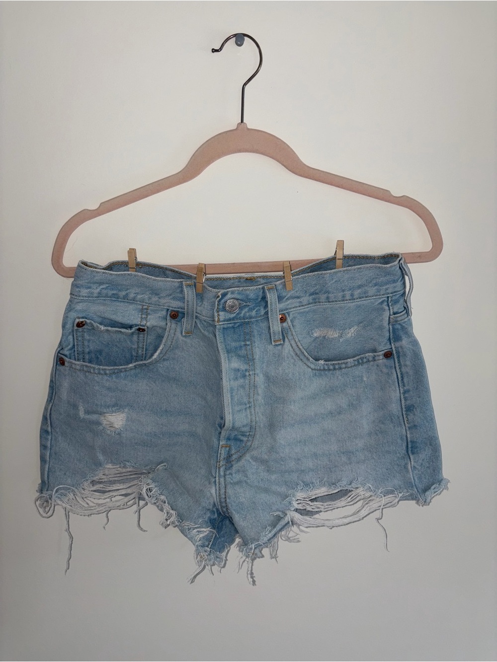 Levi's Light Blue Distressed Denim Cutoff Shorts